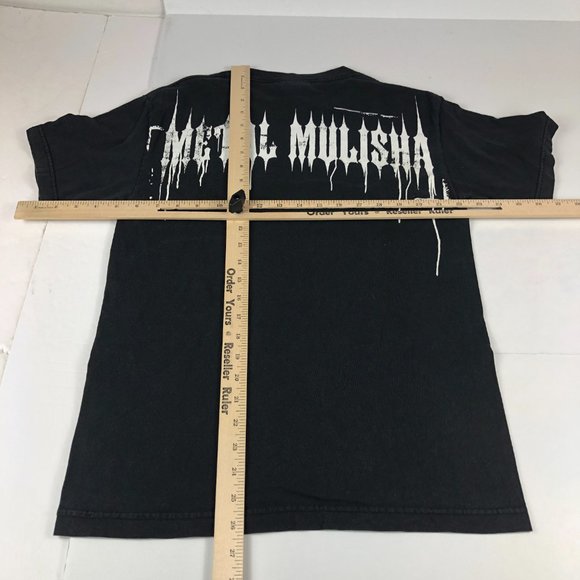 Y2K Metal Mulisha Shirt Mens Small Black & White Big Print Helmet Spell Out Logo - Picture 11 of 13